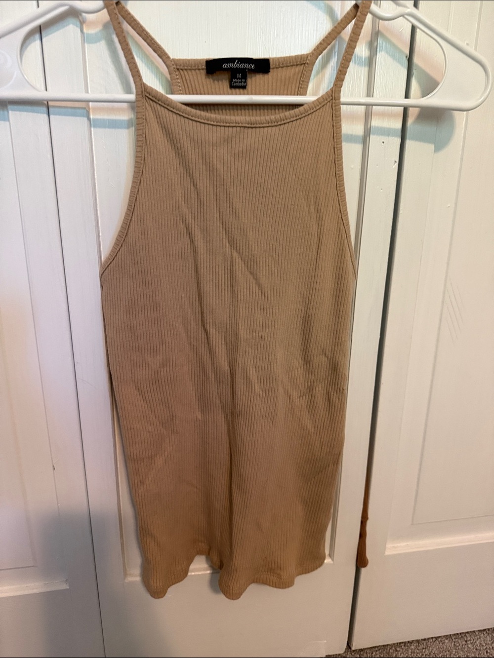 Ambiance Ribbed Halter Tank in Light Tan